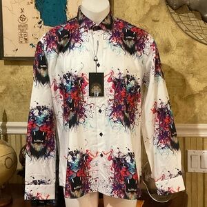Men's Multicolor Graphic Shirt. NWT. 2XL. Italian Digital Fabric.